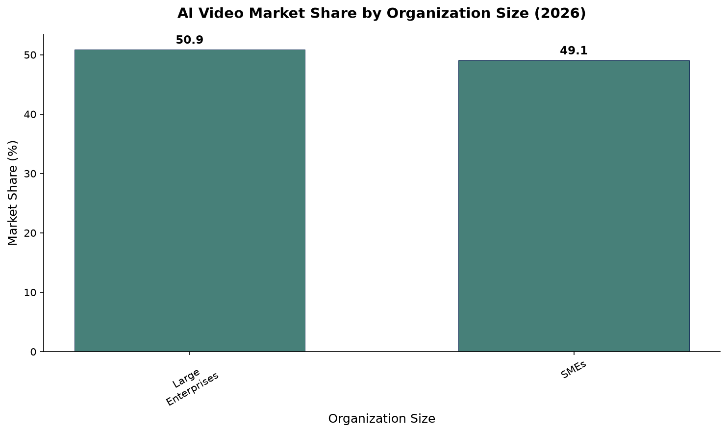 Bar chart comparing enterprise vs SME market share in AI video